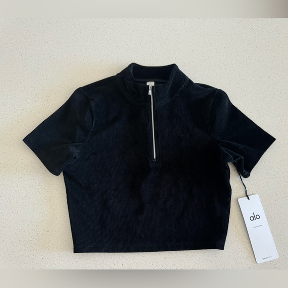 ALO Yoga Tops - ALO Yoga Black Corduroy Half-Zip Pullover